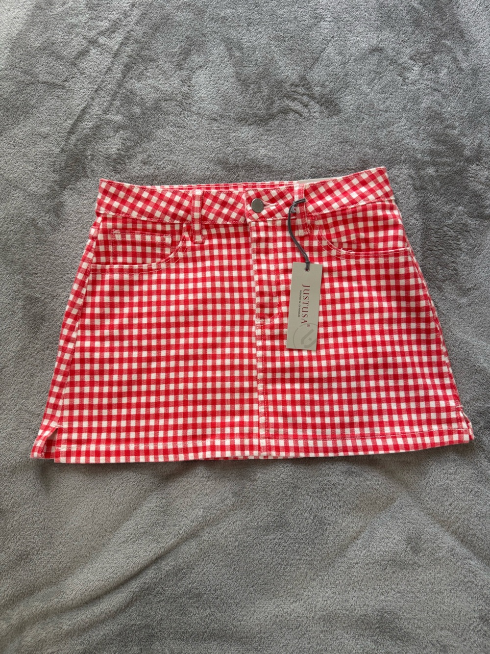 Just USA Red & White Gingham Skirt with Belt Loops